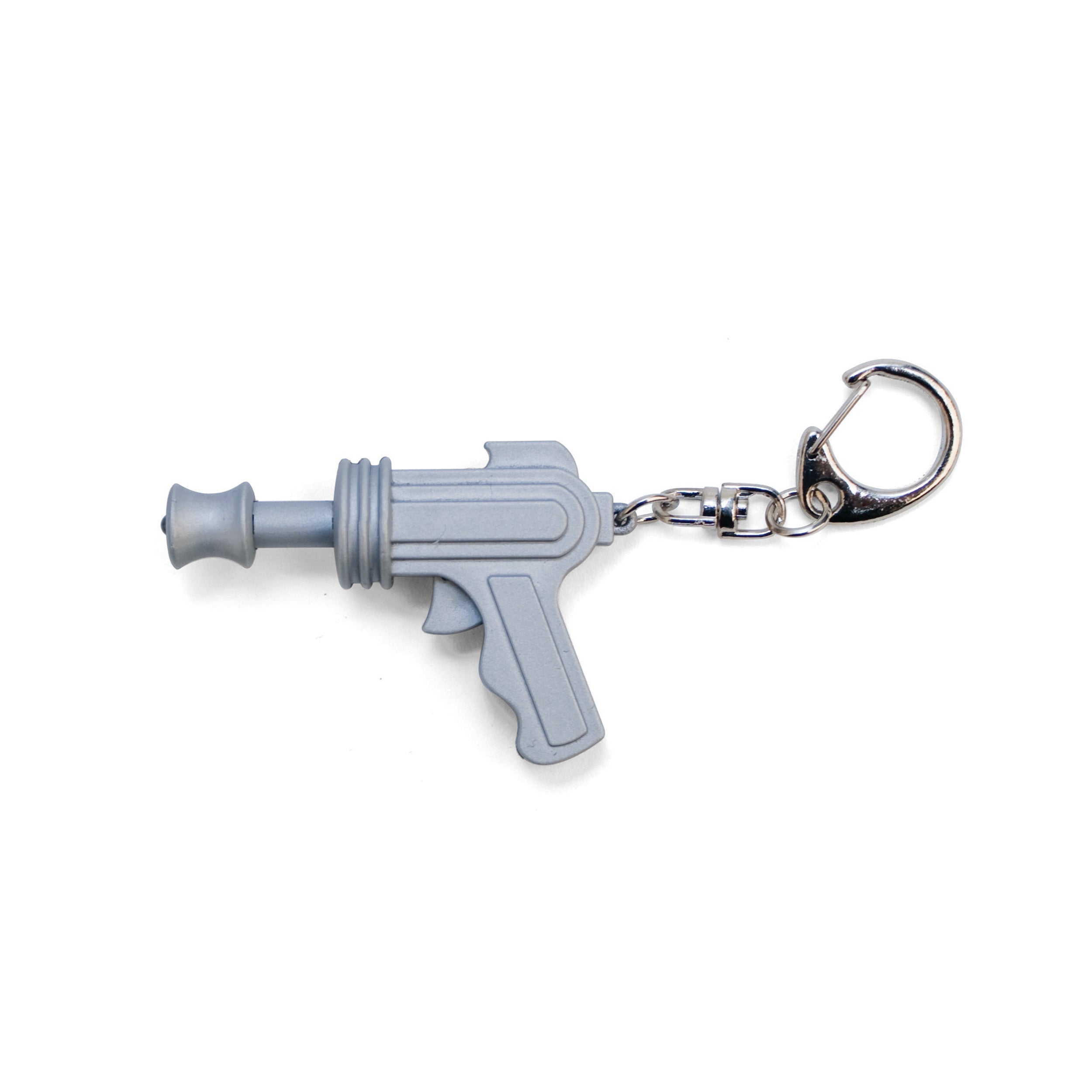 Space gun LED & sound keychain, light blue pistol with key ring