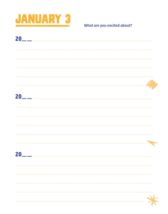 Q&A a Day for Kids journal page for Jan 3: 'What are you excited about?' prompt