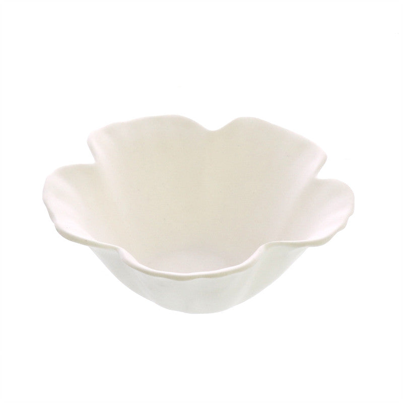 White hibiscus floating tealight holder, scalloped flower bowl shape