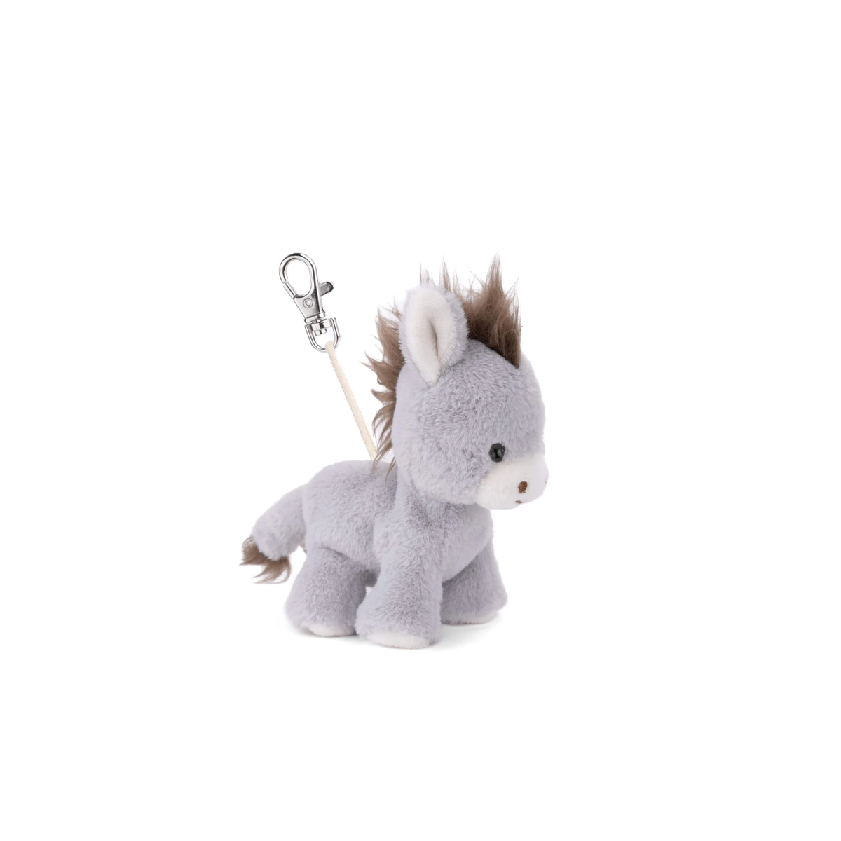 Gray plush animal bag charm with lobster clasp