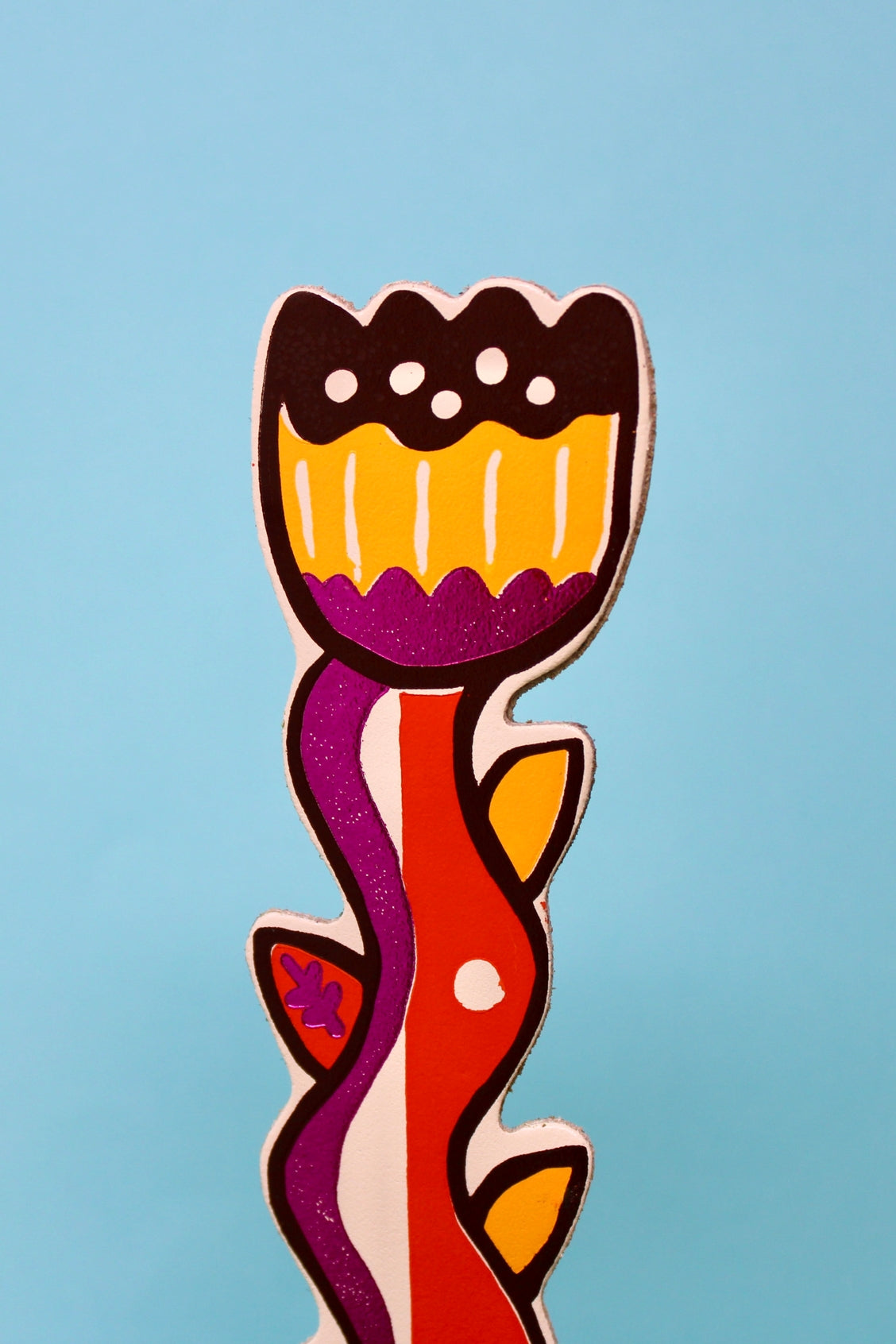 Colorful leather tulip bookmark with heart-like petal and stem cutout