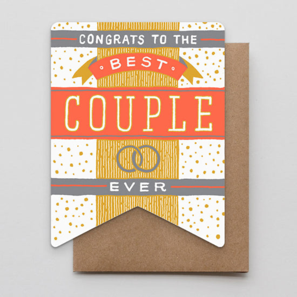 Banner style couple congratulation card, 'Best Couple Ever' text on red and gold
