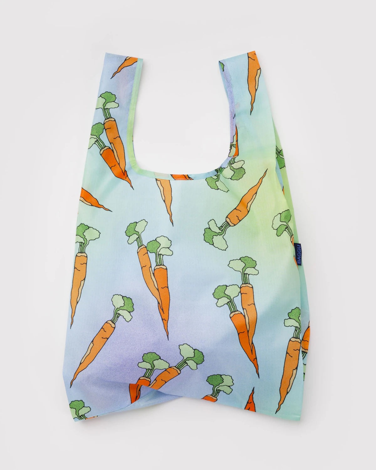 Reusable tote bag with green-and-orange carrot print
