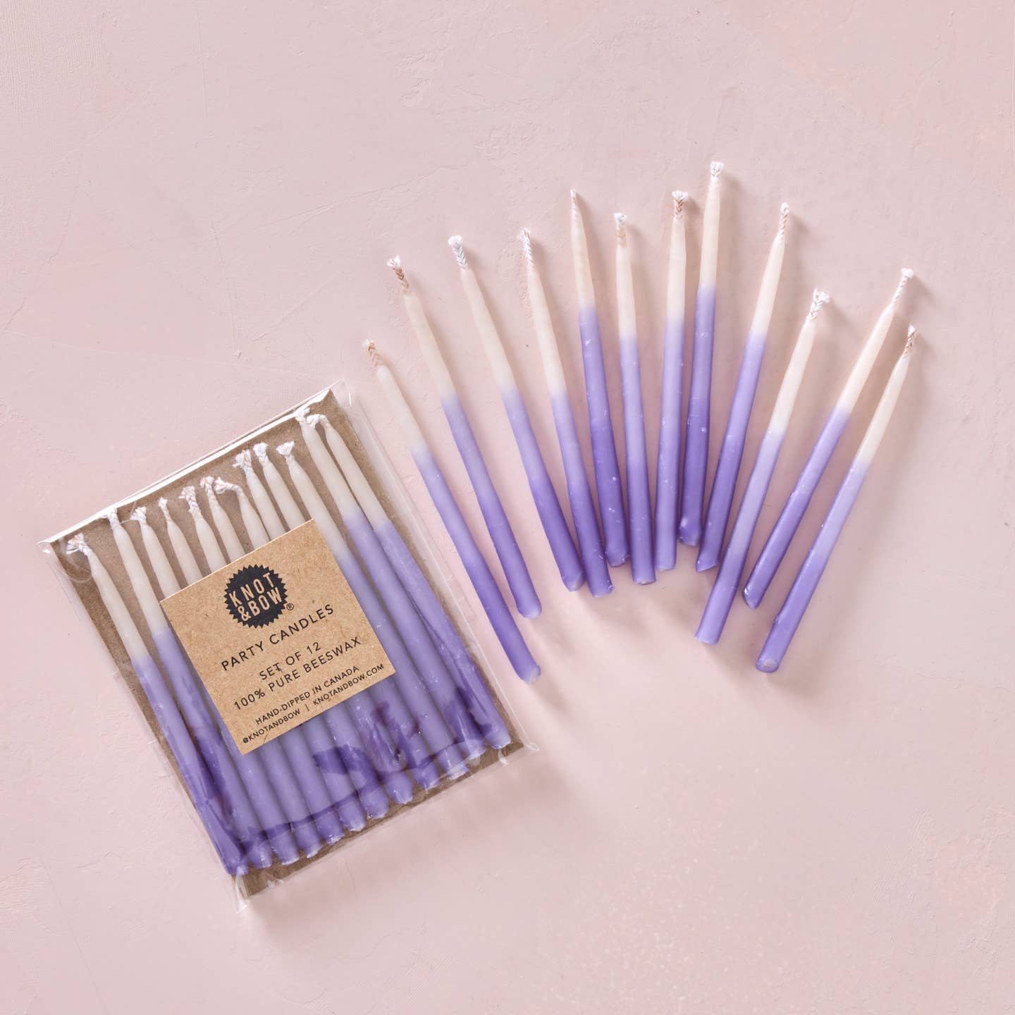 Violet ombre beeswax party candles set, purple taper candles with white wicks