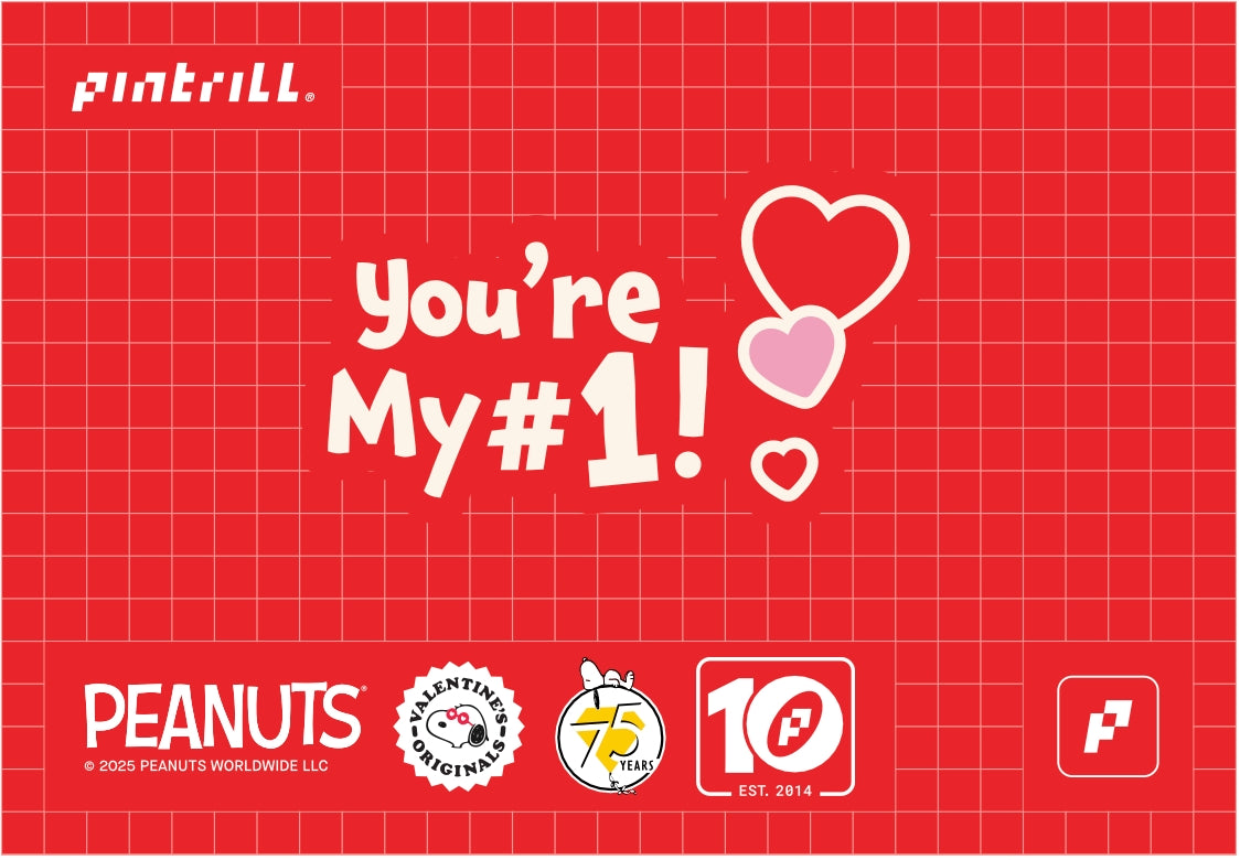 Red Valentine's Day card with grid pattern, 'You're My #1!' and heart accents