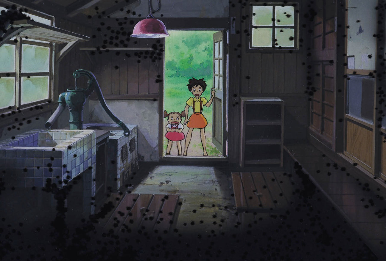 Postcard artwork of a hallway with two kids standing in a doorway