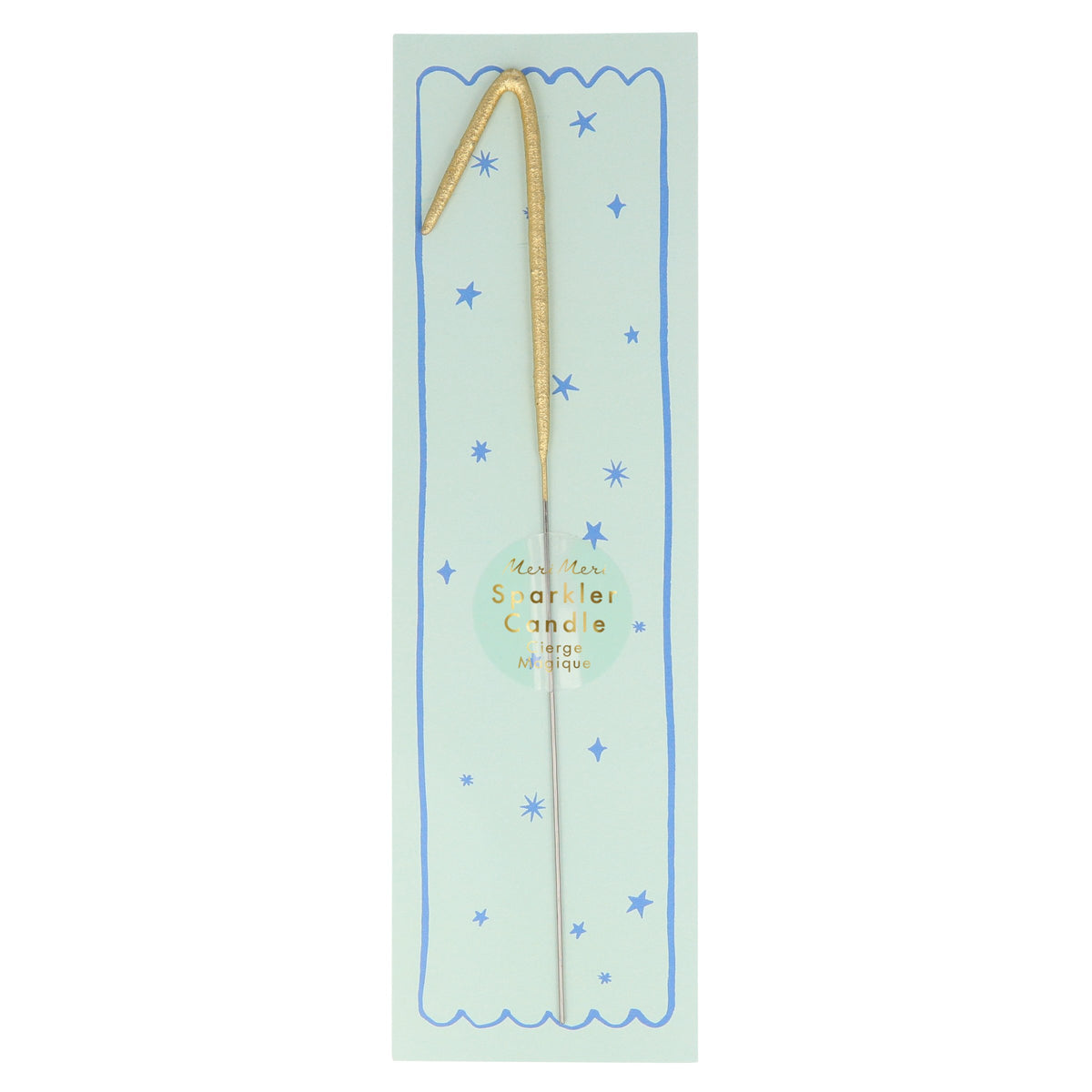 Gold number sparkler candle 1 with blue star pattern and pale blue center