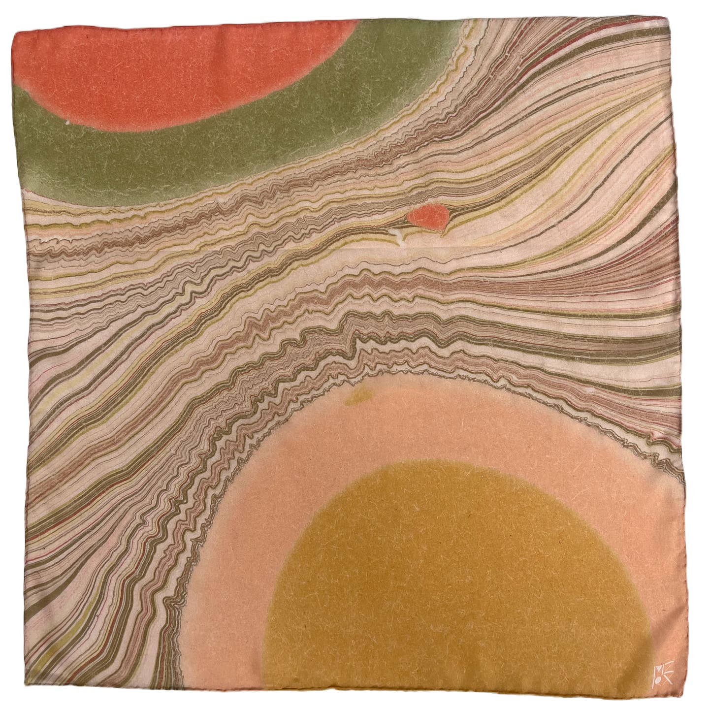 Square bandana with multicolor abstract stripes and sunburst circles