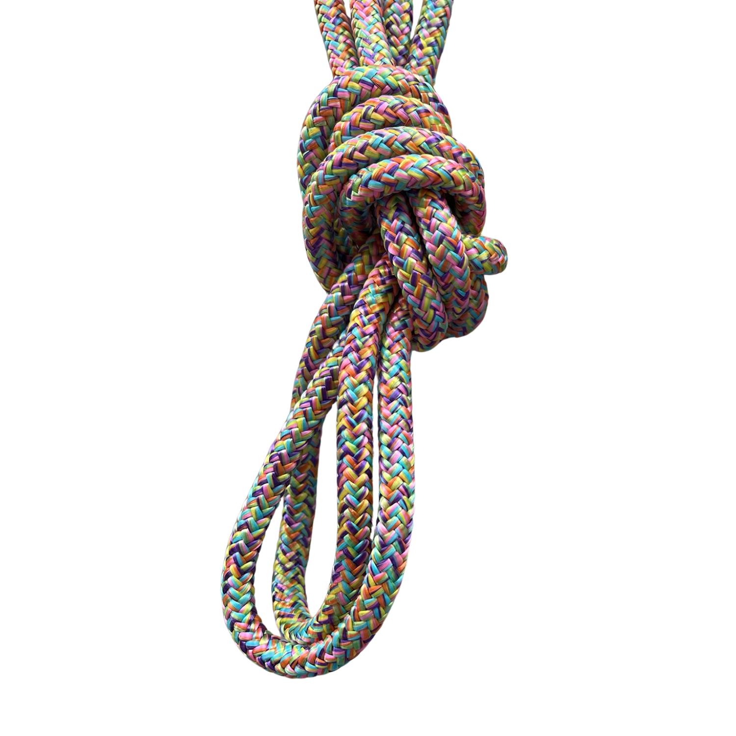 Braided multicolor cord set with looped bundle and metal tips