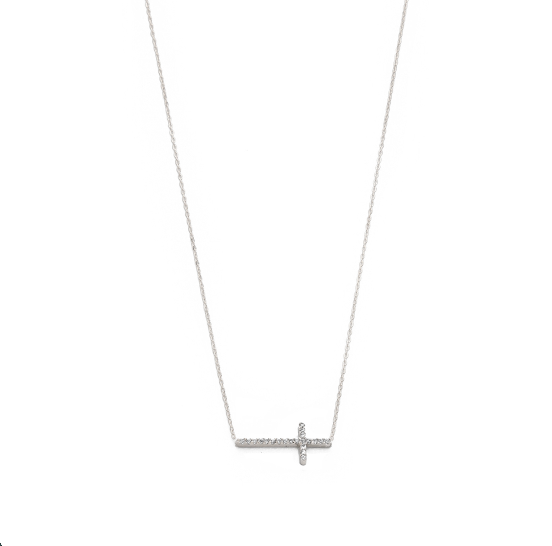 Minimalist CZ Cross Pendant Necklace - Silver