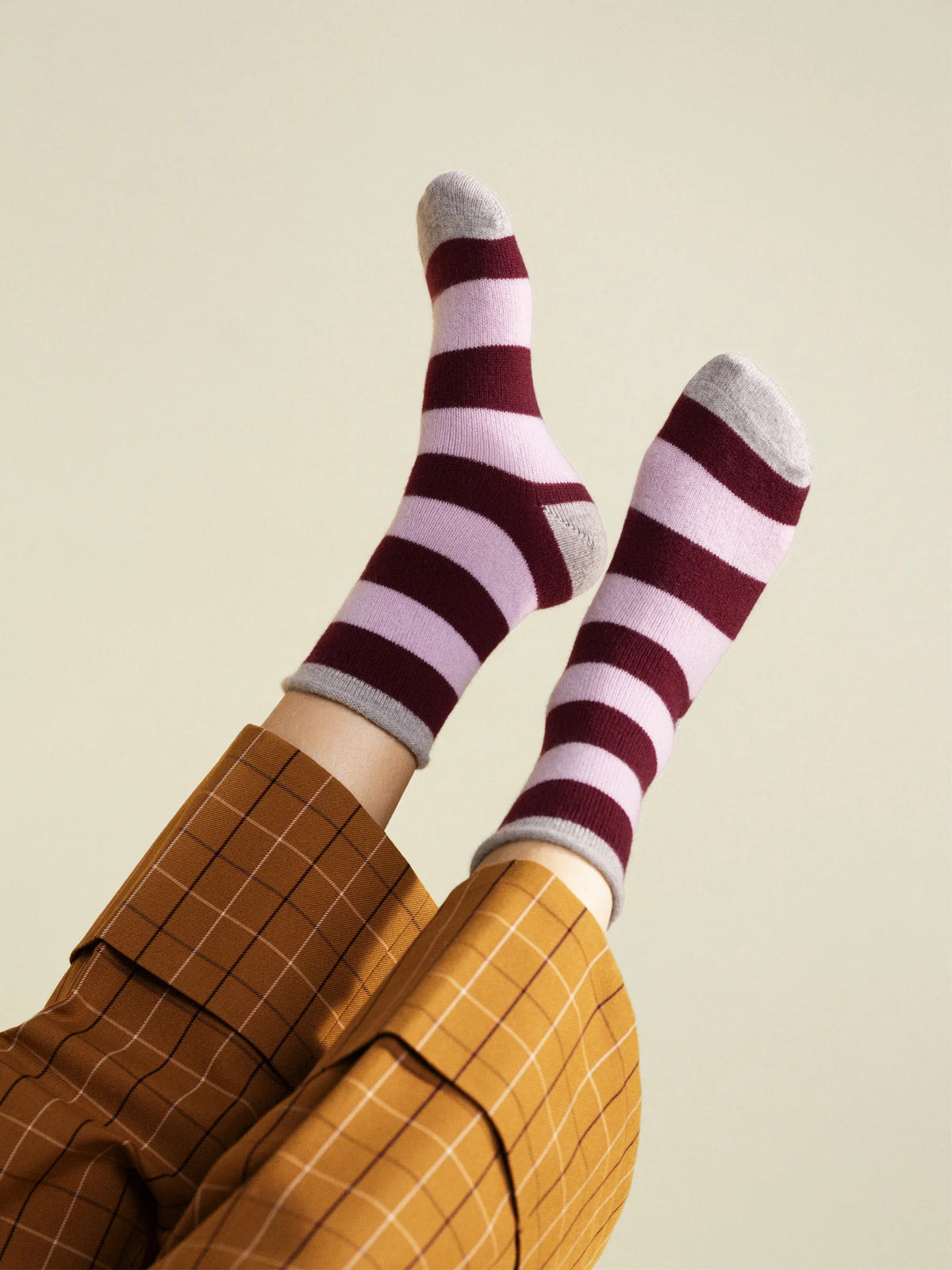 Wide Stripe Cashmere Crew Sock - Orchid