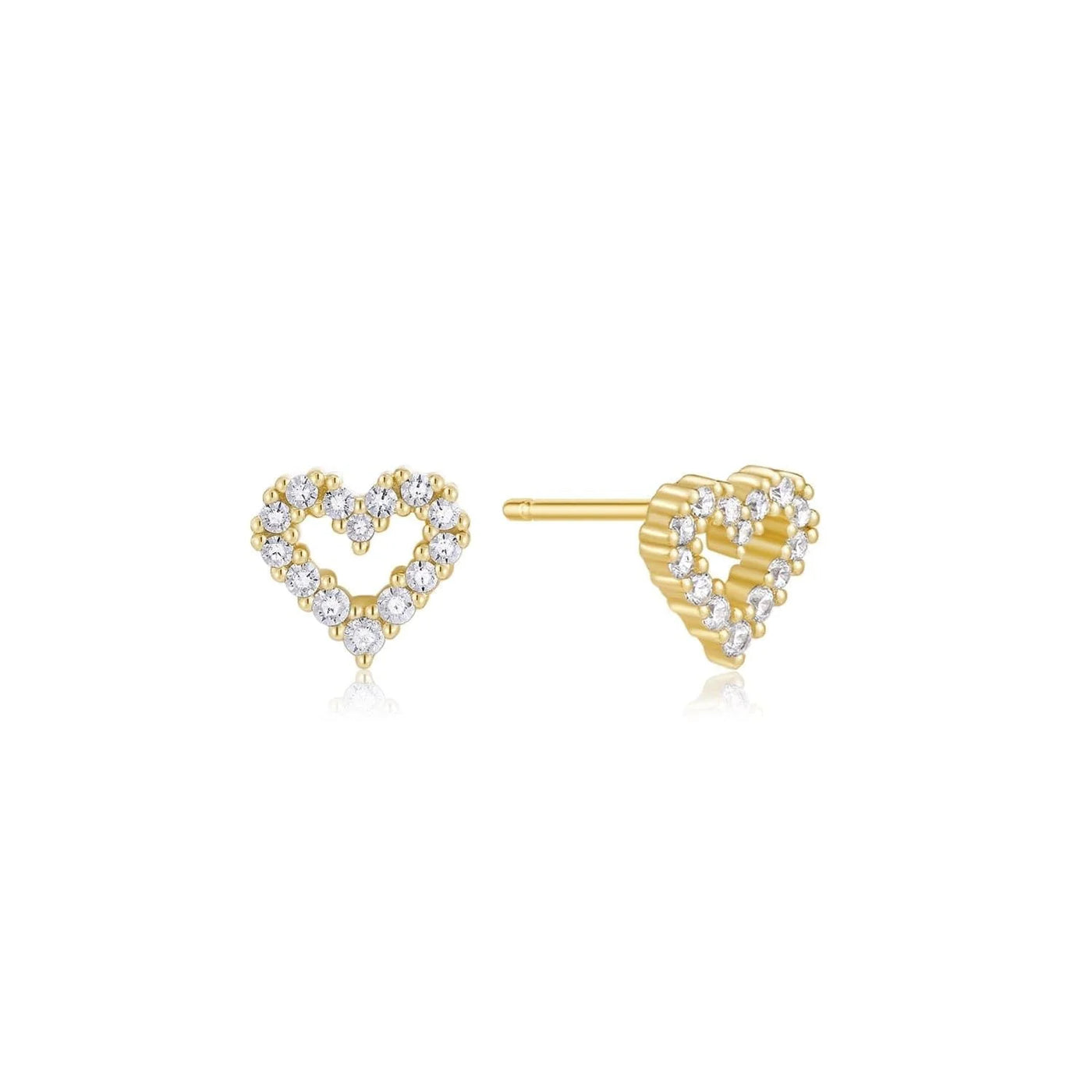 Gold vermeil heart stud earrings with micro CZ stones