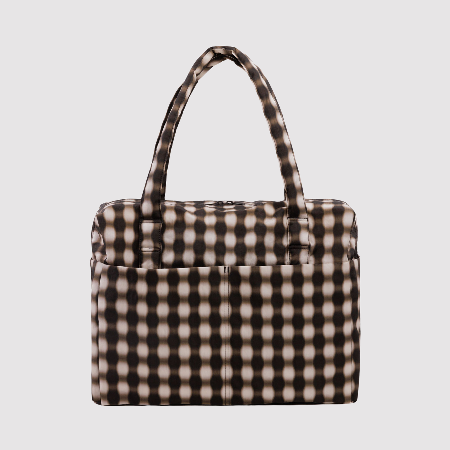 Black and cream gingham tote bag with two top handles