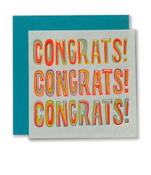 Congrats! card set of three mini cards, grey with colorful “CONGRATS!” text
