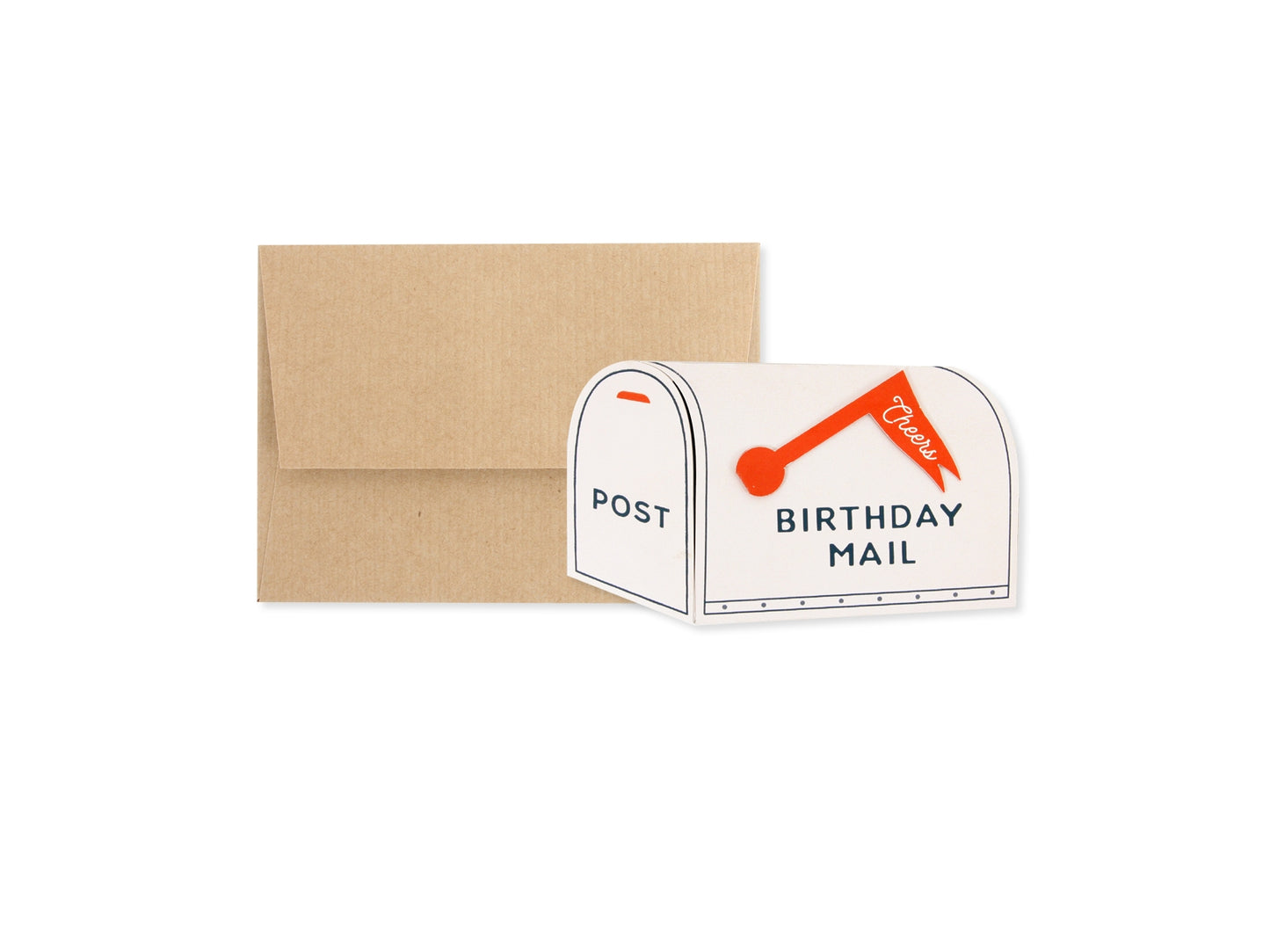 Birthday mail pop-up greeting card with kraft envelope and POST panel, orange handle
