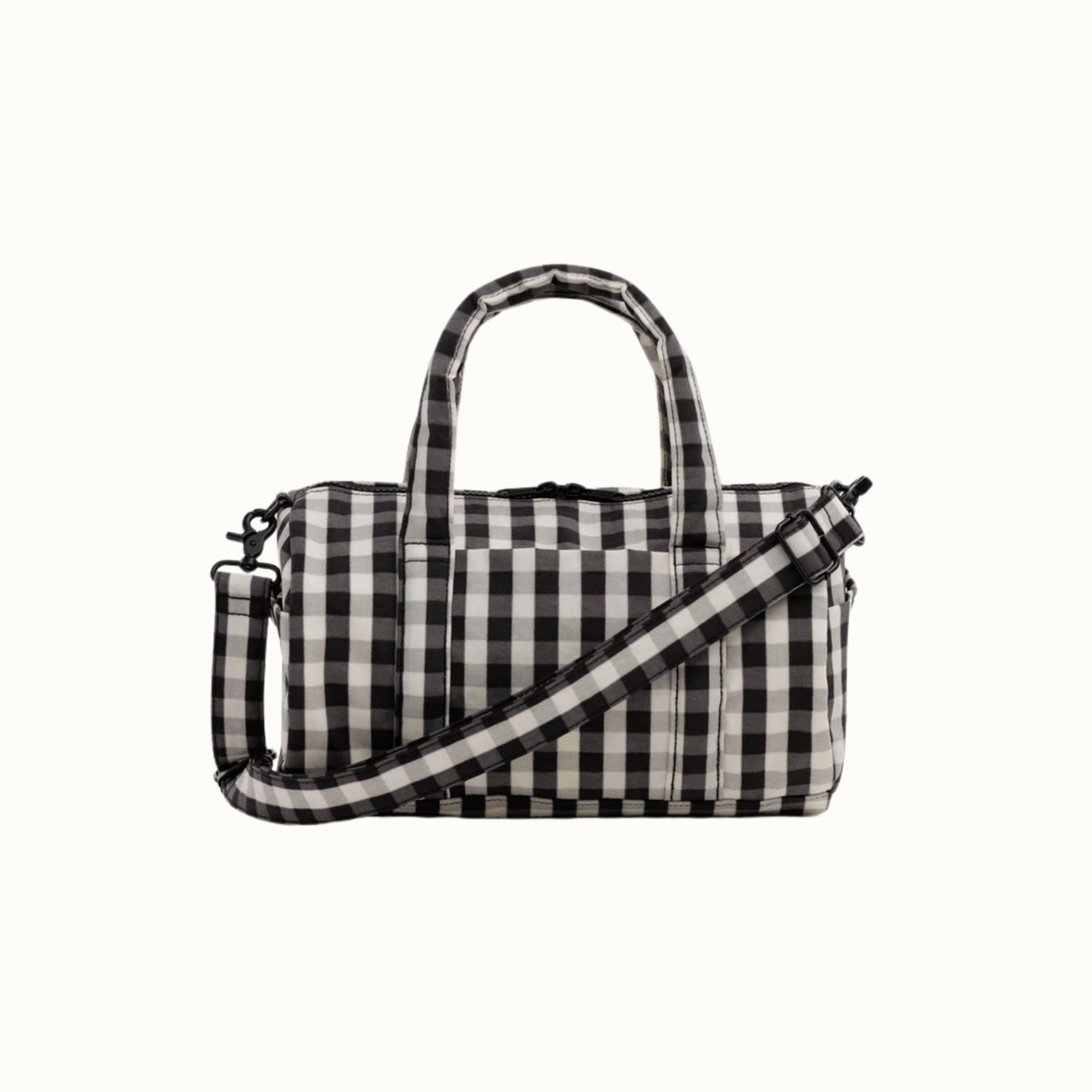 Nylon Duffle Bag - Black and Cream Gingham
