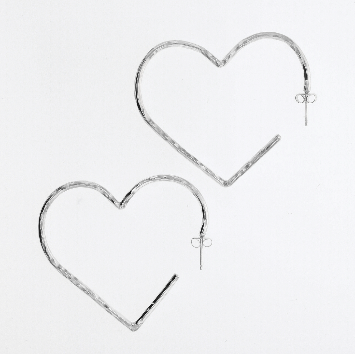 Silver wire heart drop earrings, heart outline with hook back and dangling clasp