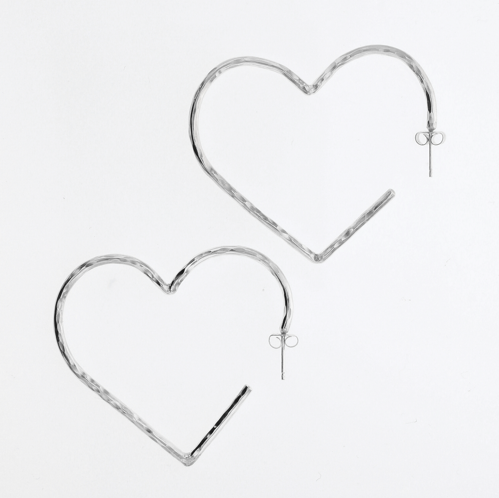 Silver wire heart drop earrings, heart outline with hook back and dangling clasp