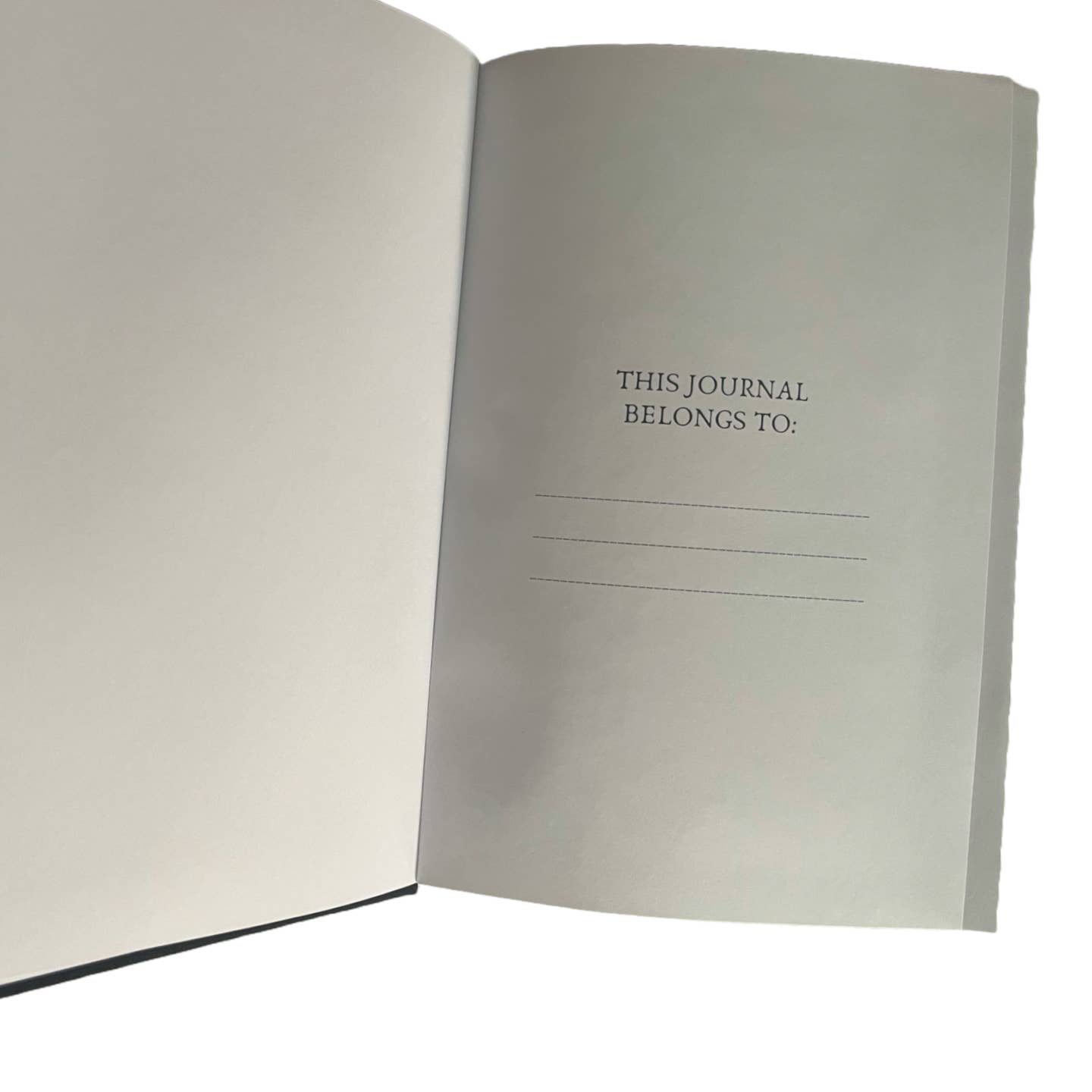 Opened journal page with printed text: “THIS JOURNAL BELONGS TO:” and blank lines