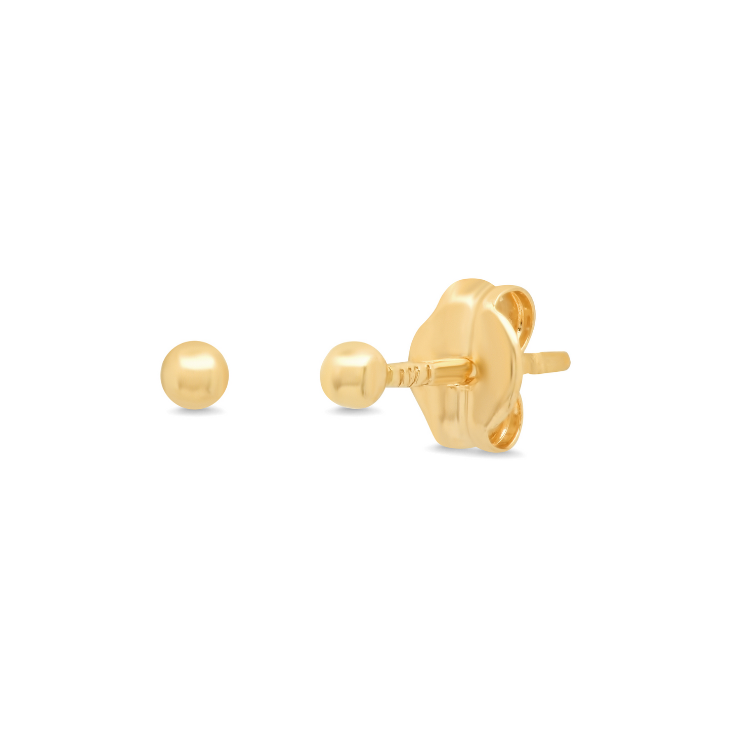 14K gold 2mm ball stud earrings with round polished posts and backs