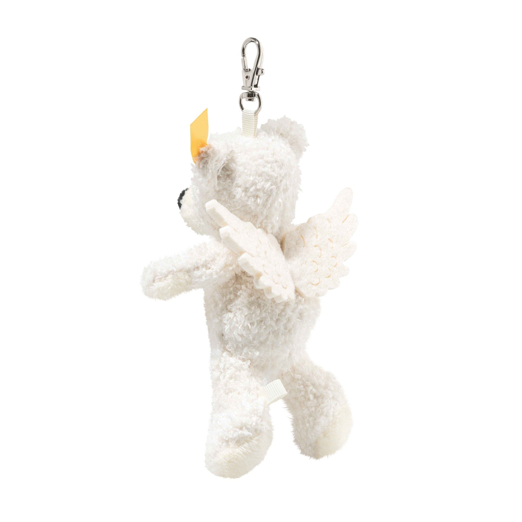 Lotte angel teddy bear keyring, white plush bear with large wings and clasp
