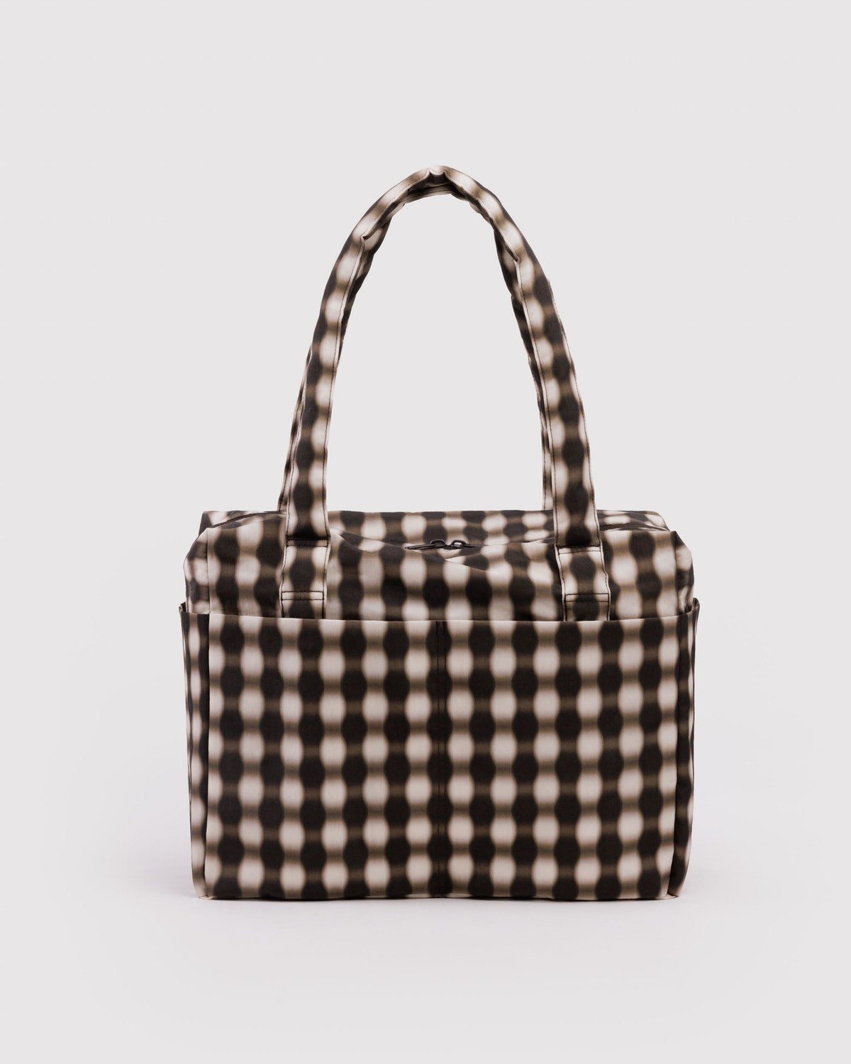 Leopard check carry-on tote bag with top handles and zippered front pocket
