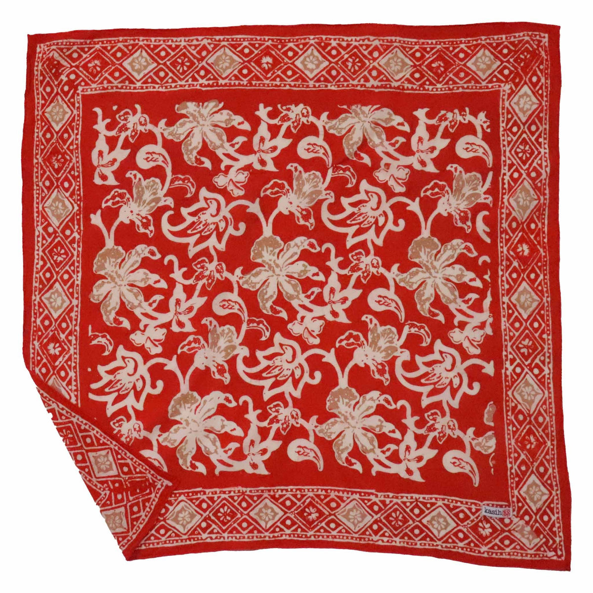 Hand Dyed Batik Bandana - Fiery Red Flower