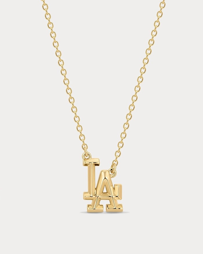 Gold cable chain necklace with LA Dodgers logo pendant