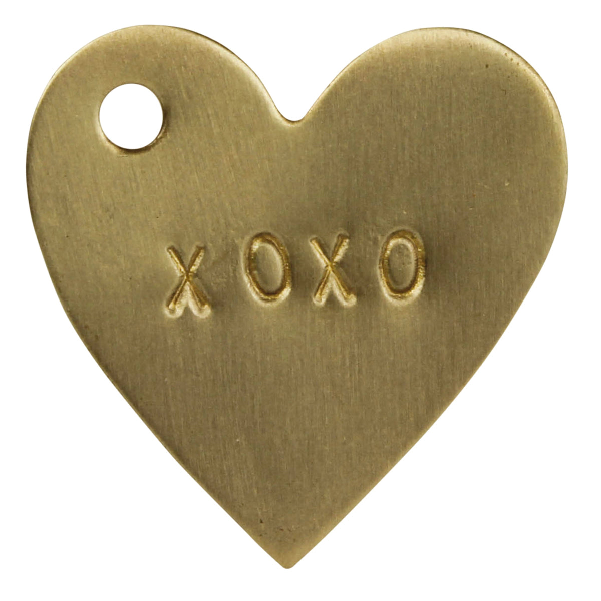 Brass heart tag with top hole and "xoxo" engraving