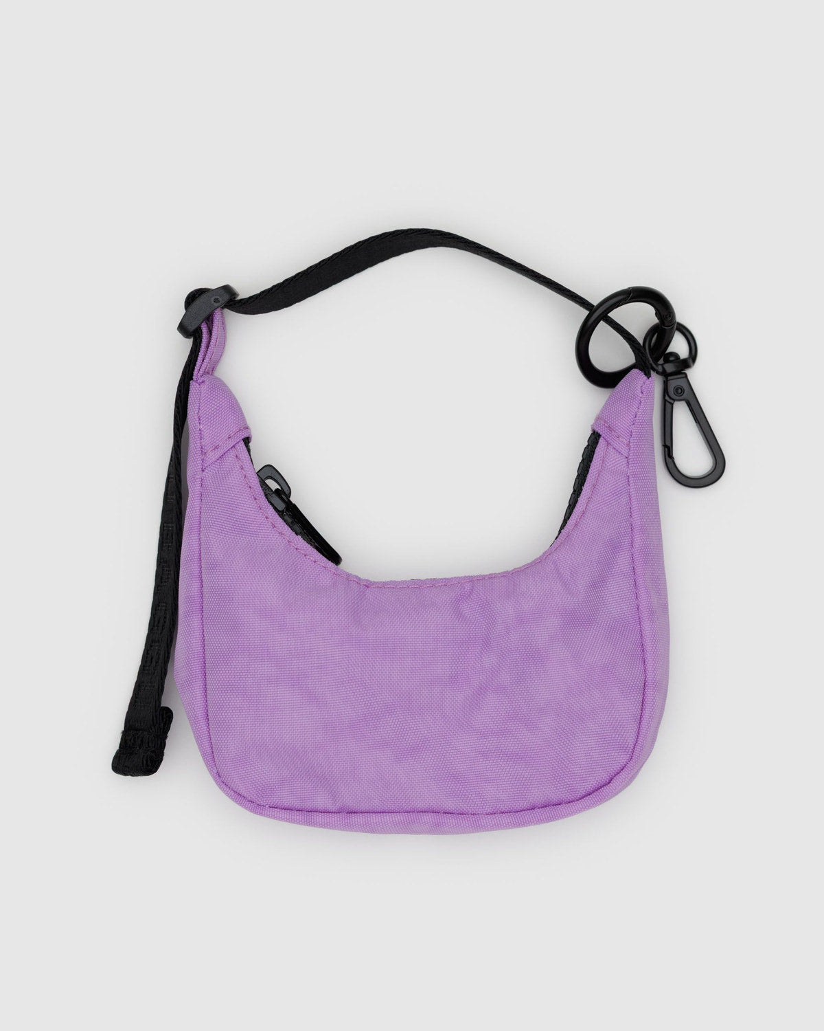 Lavender crescent bag charm with black strap and keyring