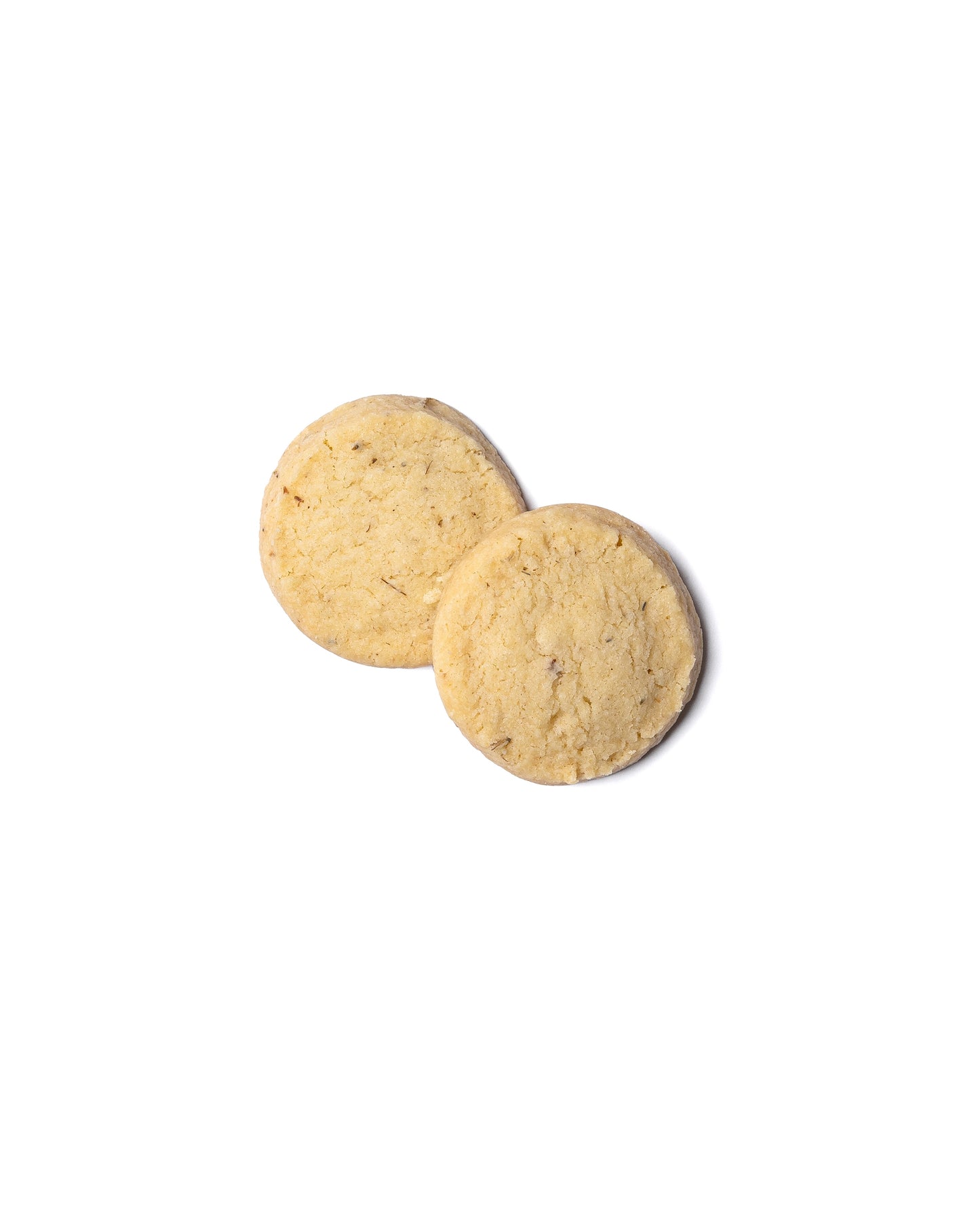 Two round golden shortbread butter cookies