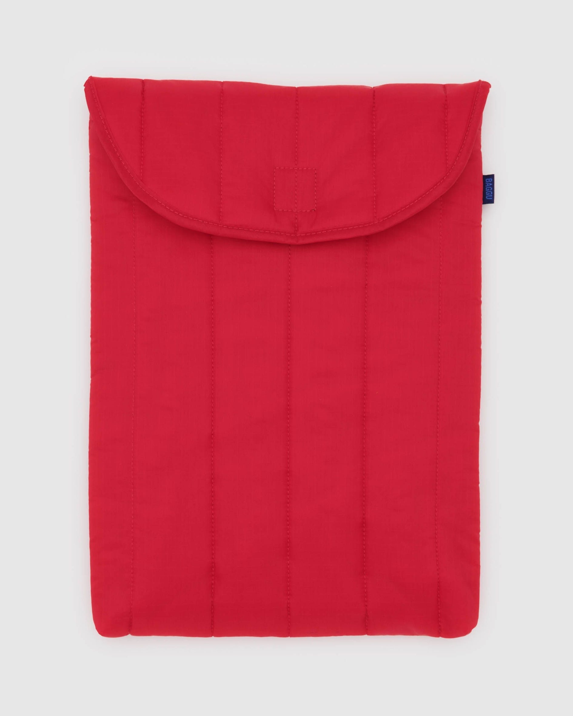 16-inch puffy laptop sleeve in red with top flap