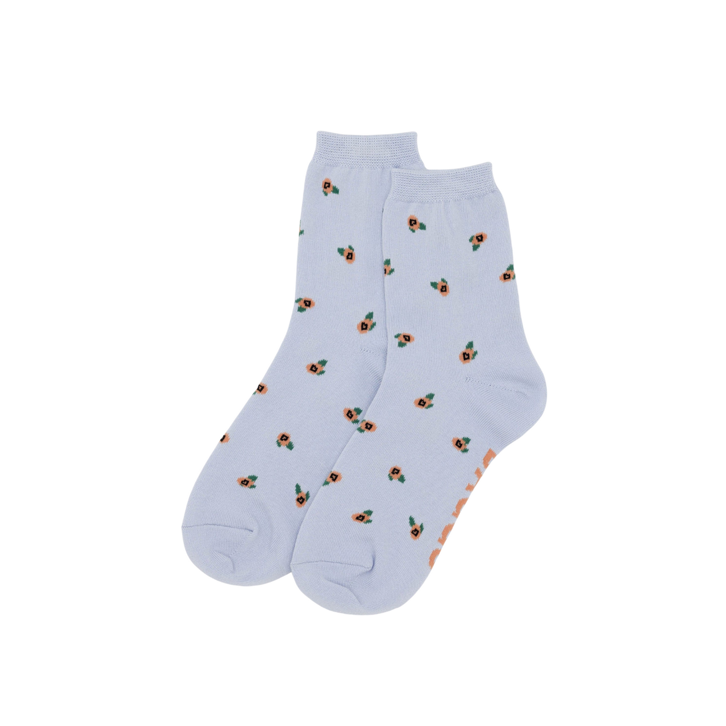Crew socks in light blue with small colorful taco icon pattern, two-pack