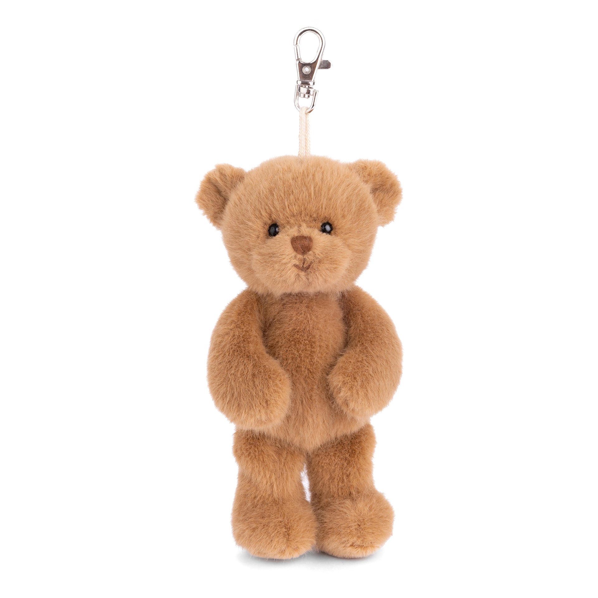 XL plush bear bag charm with metal clip, tan/brown