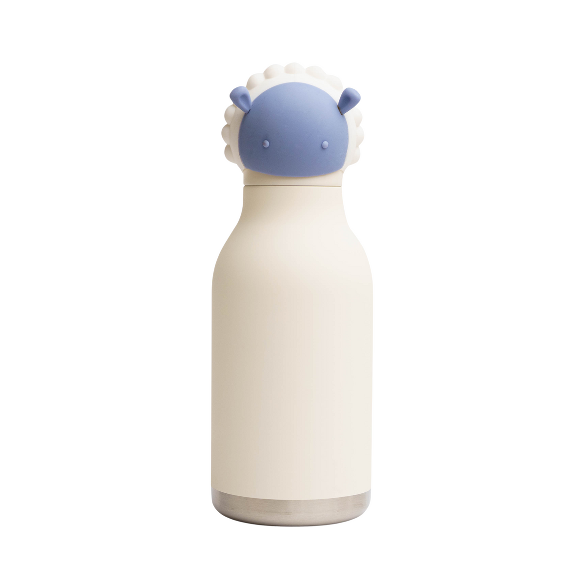 16oz white sheep character water bottle with blue face and lid