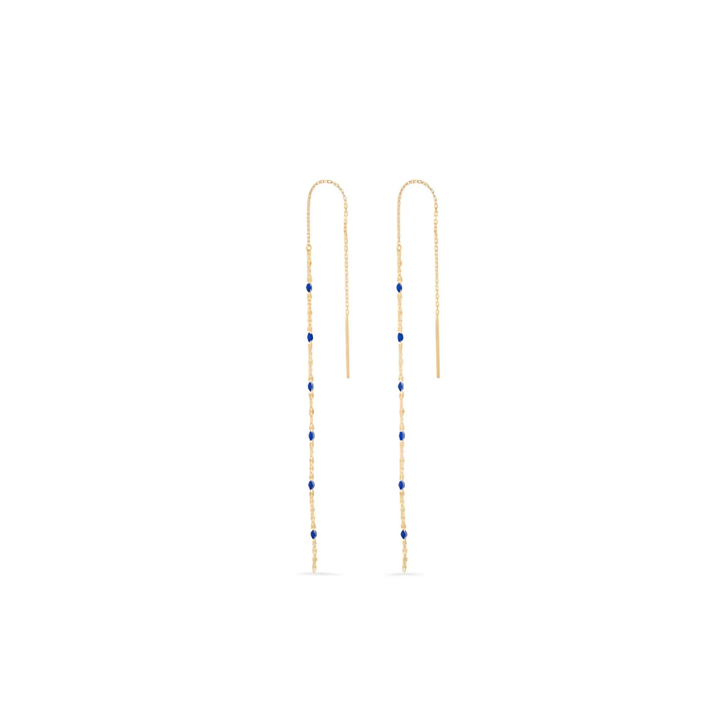 Gold vermeil anchor chain threader earrings with blue enamel beads