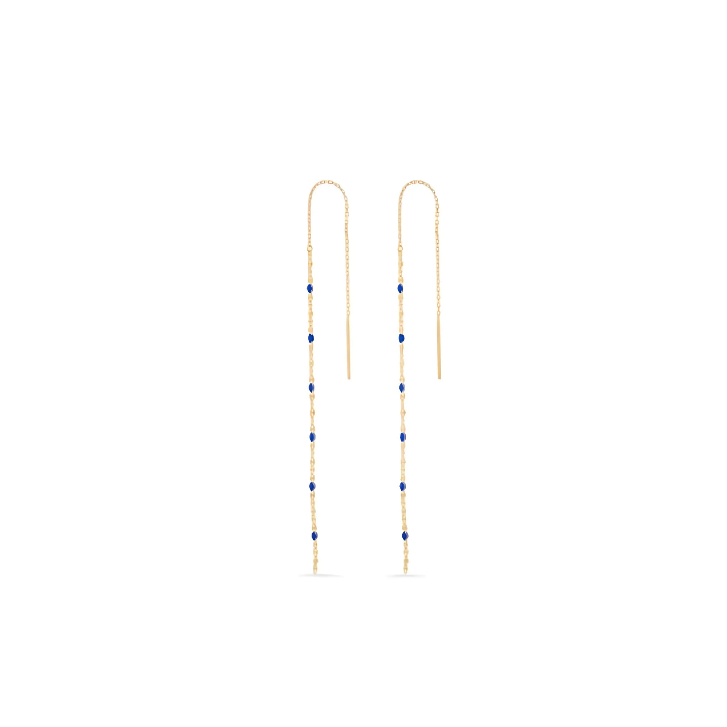 Gold vermeil anchor chain threader earrings with blue enamel beads