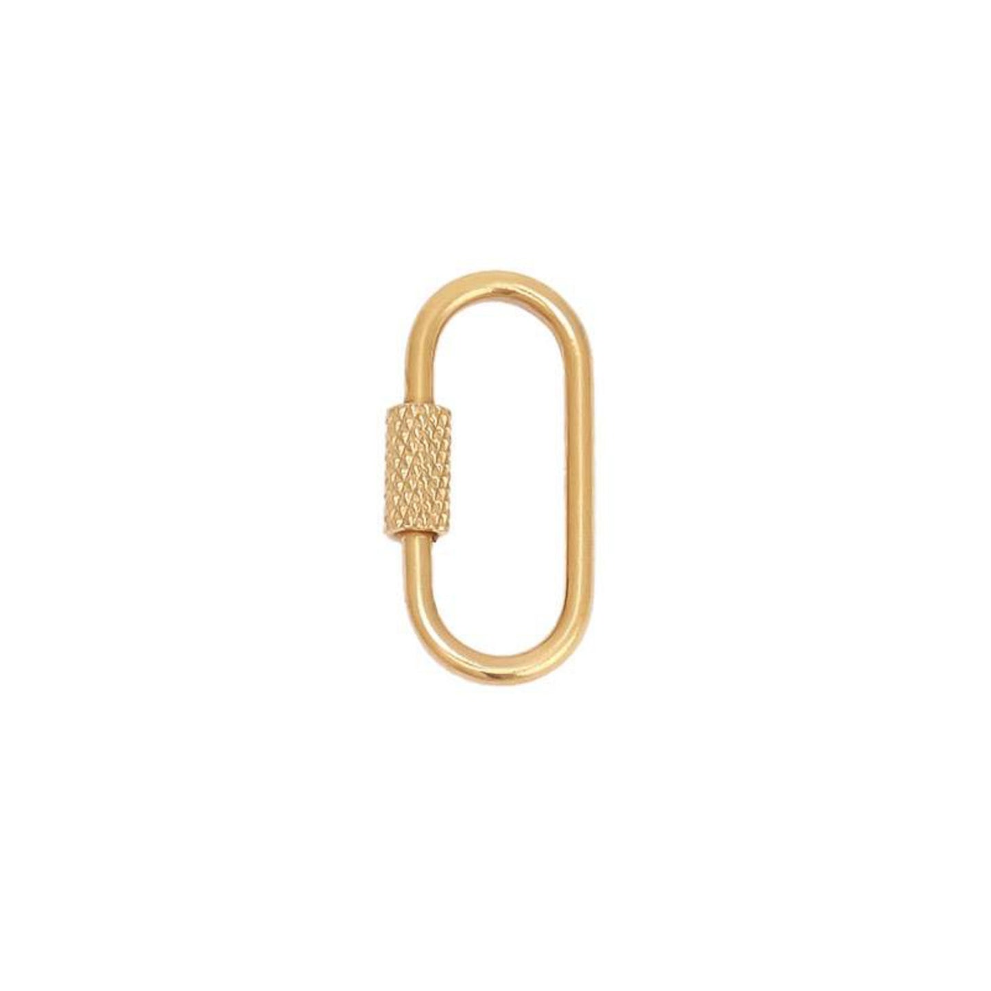 Large gold-tone carabiner charm clasp with textured latch