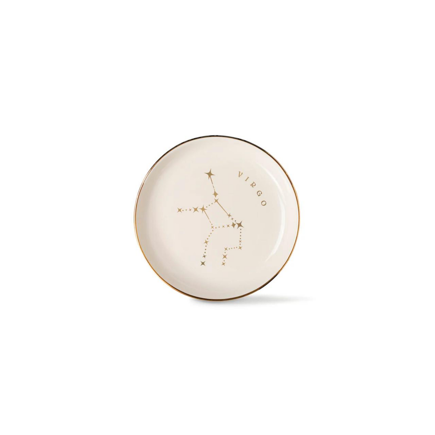 Round tray with gold rim, Virgo constellation print on white ceramic