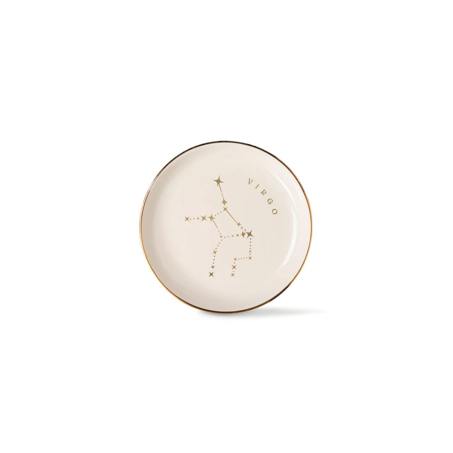 Round tray with gold rim, Virgo constellation print on white ceramic