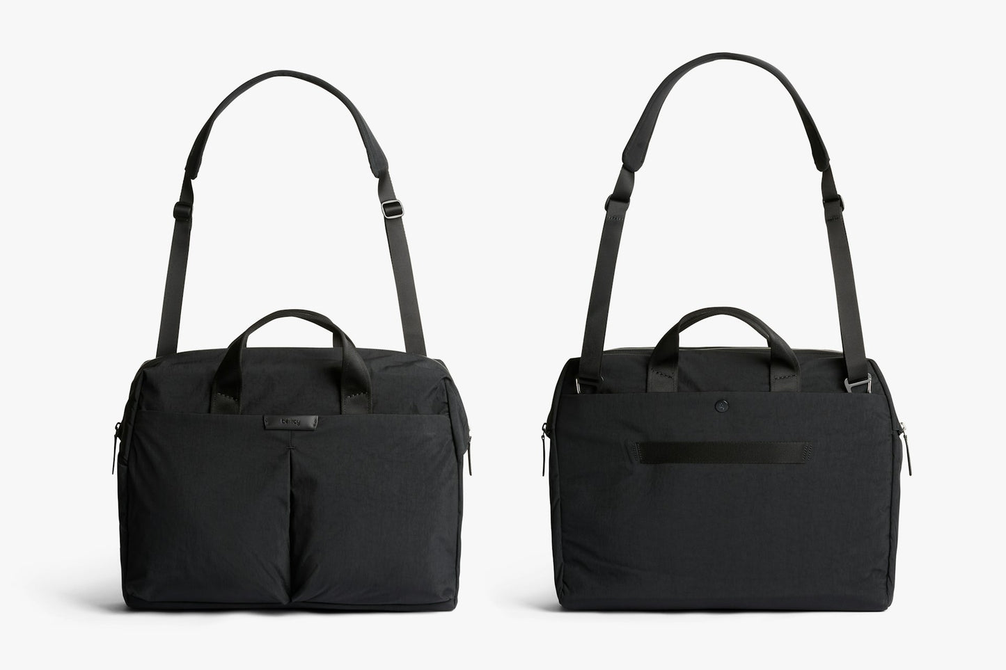 Set of two black work bags with top handles and front compartments
