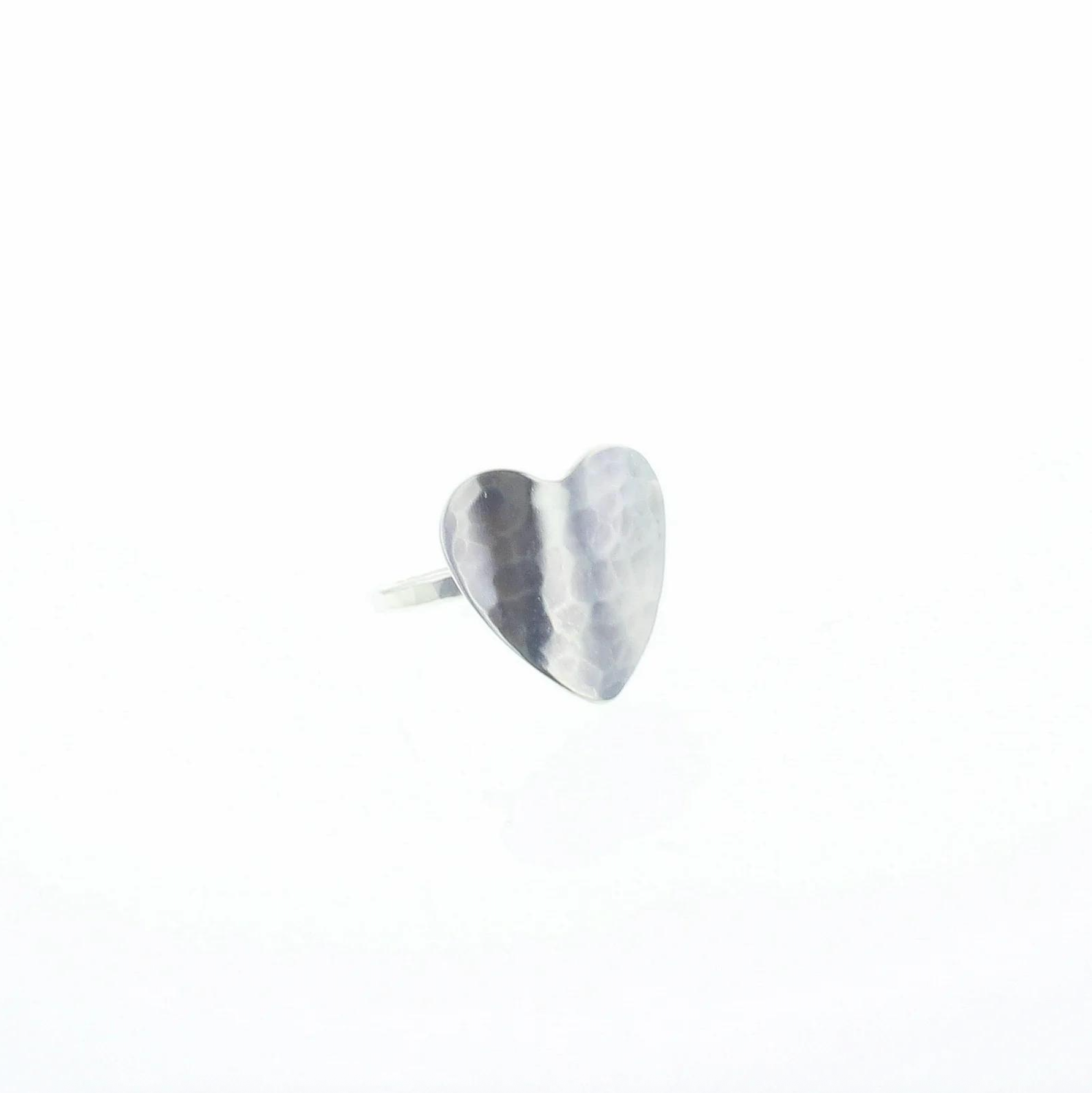 Heart-shaped sterling silver crush ring with textured crinkle finish