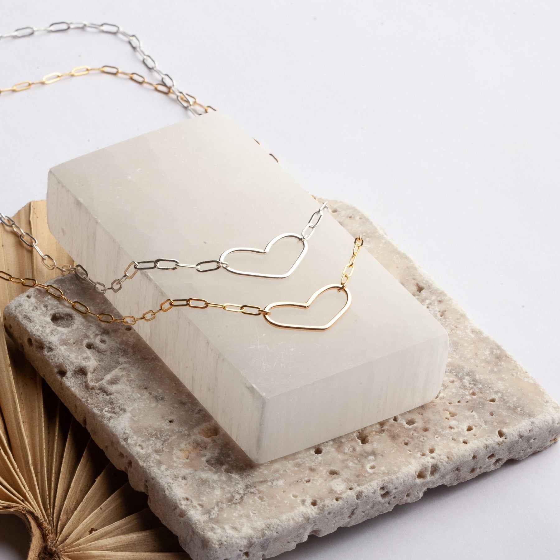 Gold-filled necklace with heart-shaped link pendant and chain, polished finish
