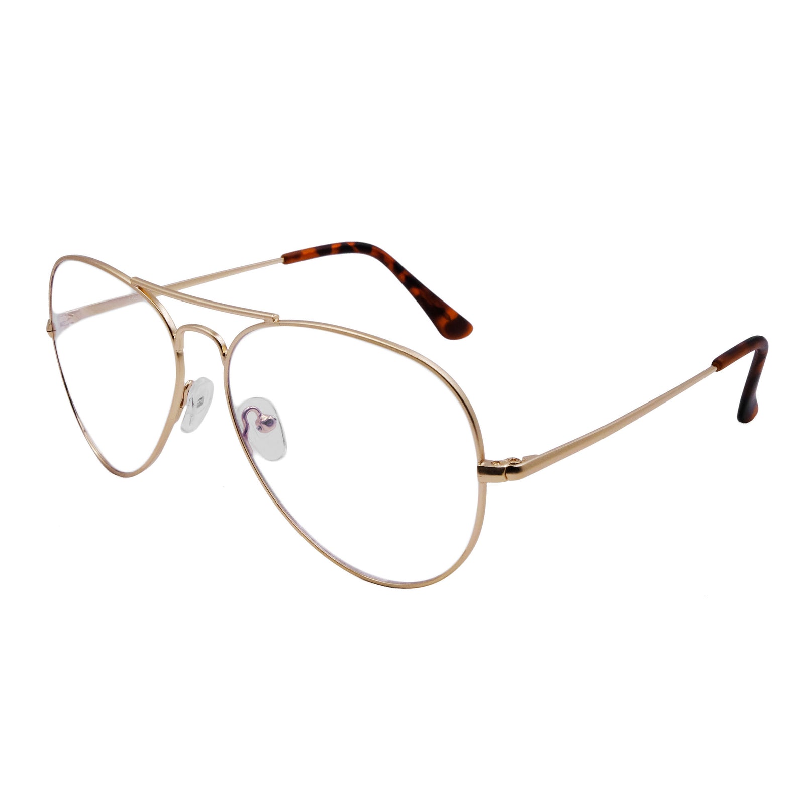 Gold-tone round eyeglass frame with tortoiseshell temple tips