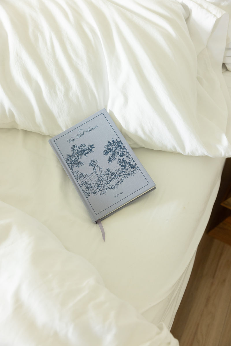 Blue vintage scene notepad, softbound with bookmark ribbon and printed title