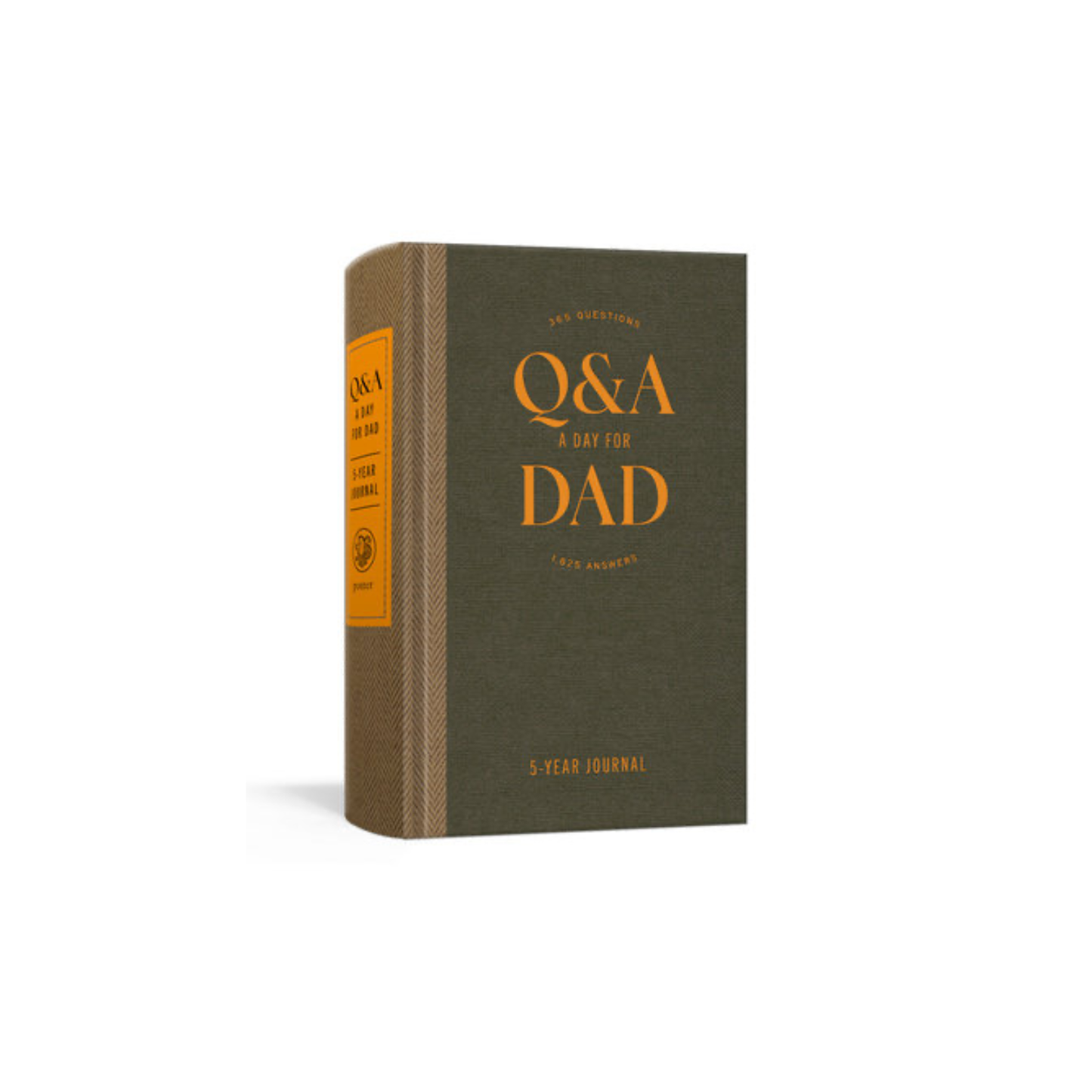 5-Year journal book with dark green cover, orange Q&A Dad title, and textured spine.