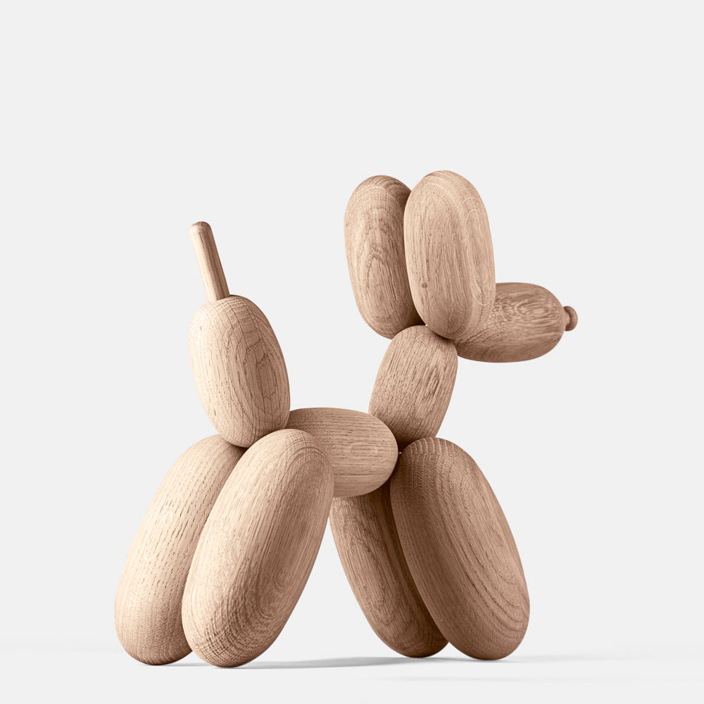 Small Balloon d'Og white oak figurine, balloon-dog figure with rounded oval wood body