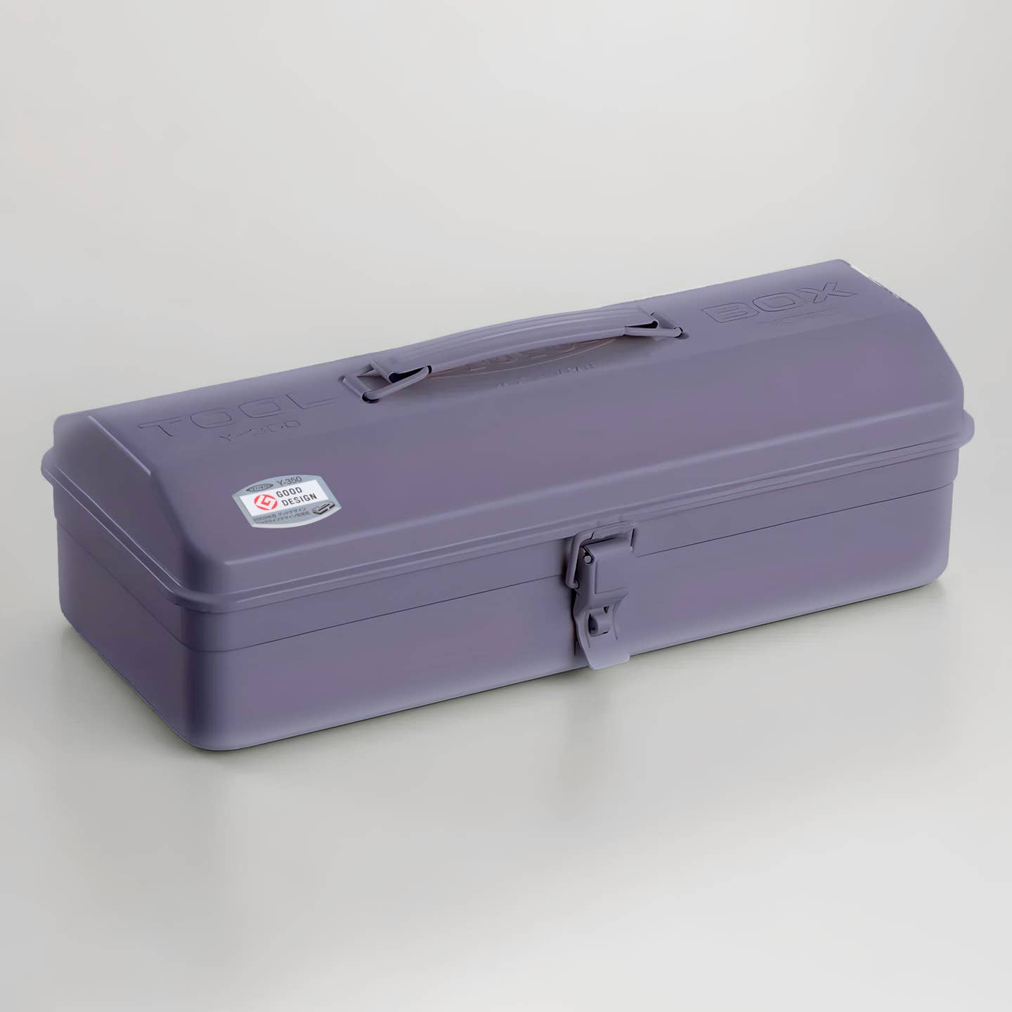 Purple steel toolbox with top handle and camber lid, front metal latch