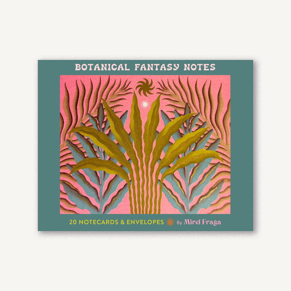 Botanical note card set box with coral-teal cover art and seaweed patterns, 20 cards & envelopes