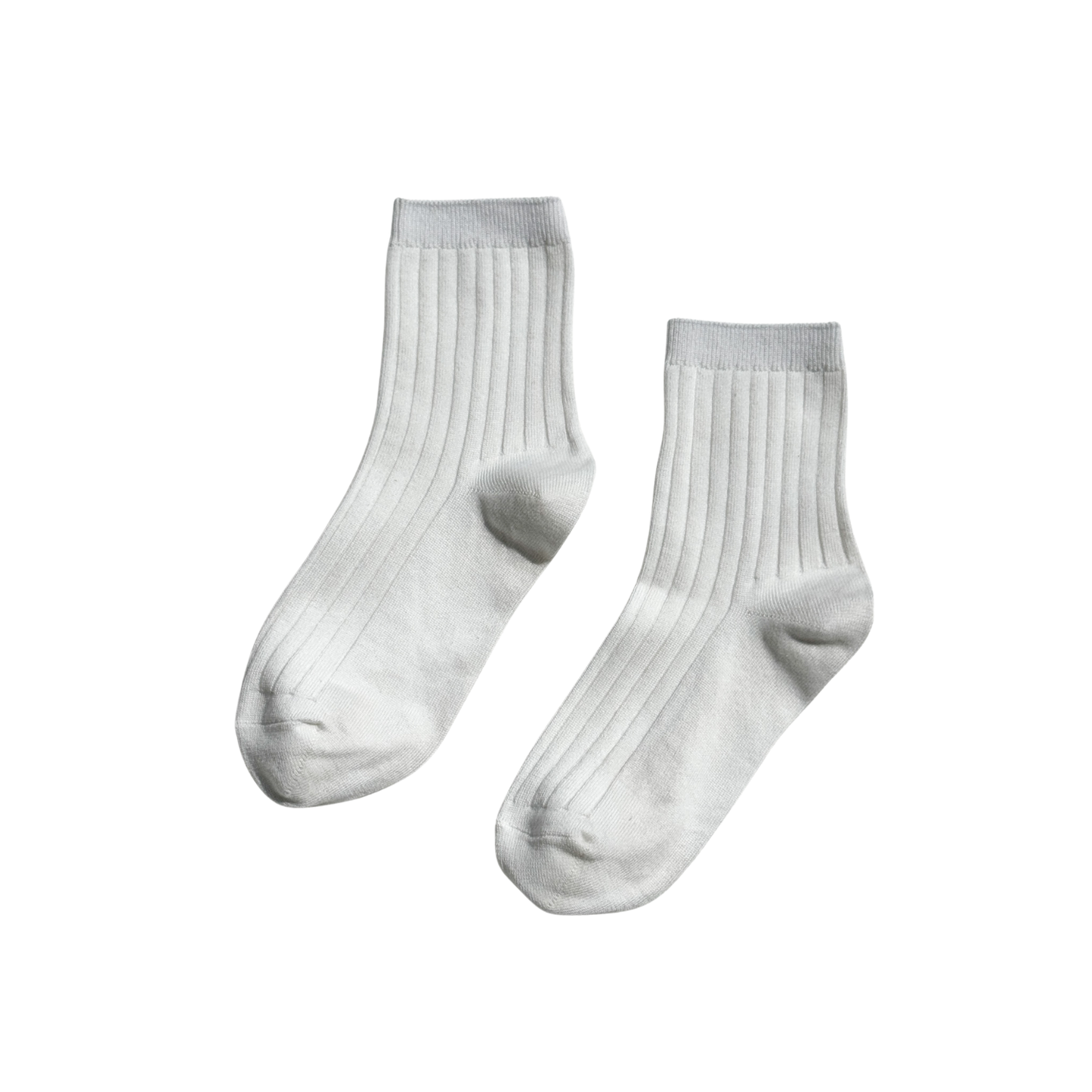 Mercerized ribbed cotton crew socks in white